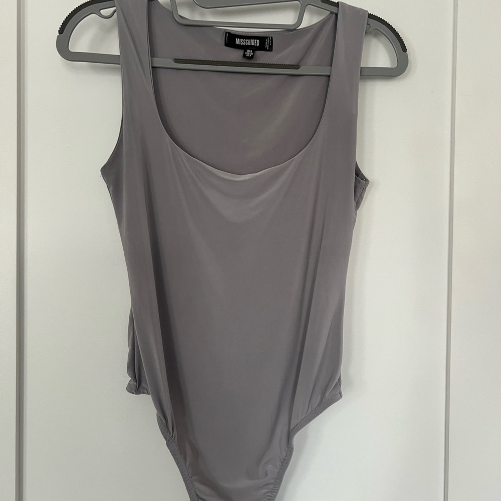Missguided Mauve Gray Scoop Neck Bodysuit